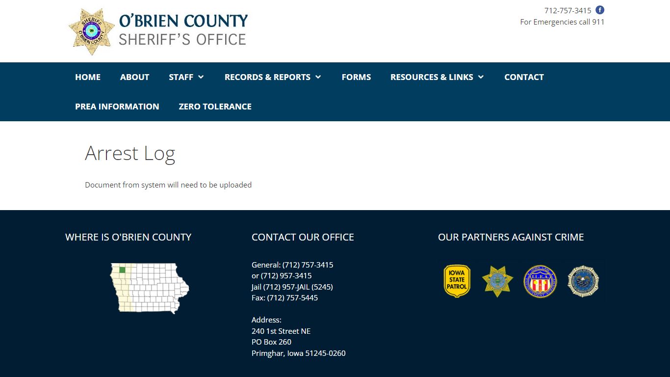 Arrest Log – O'Brien County Sheriff