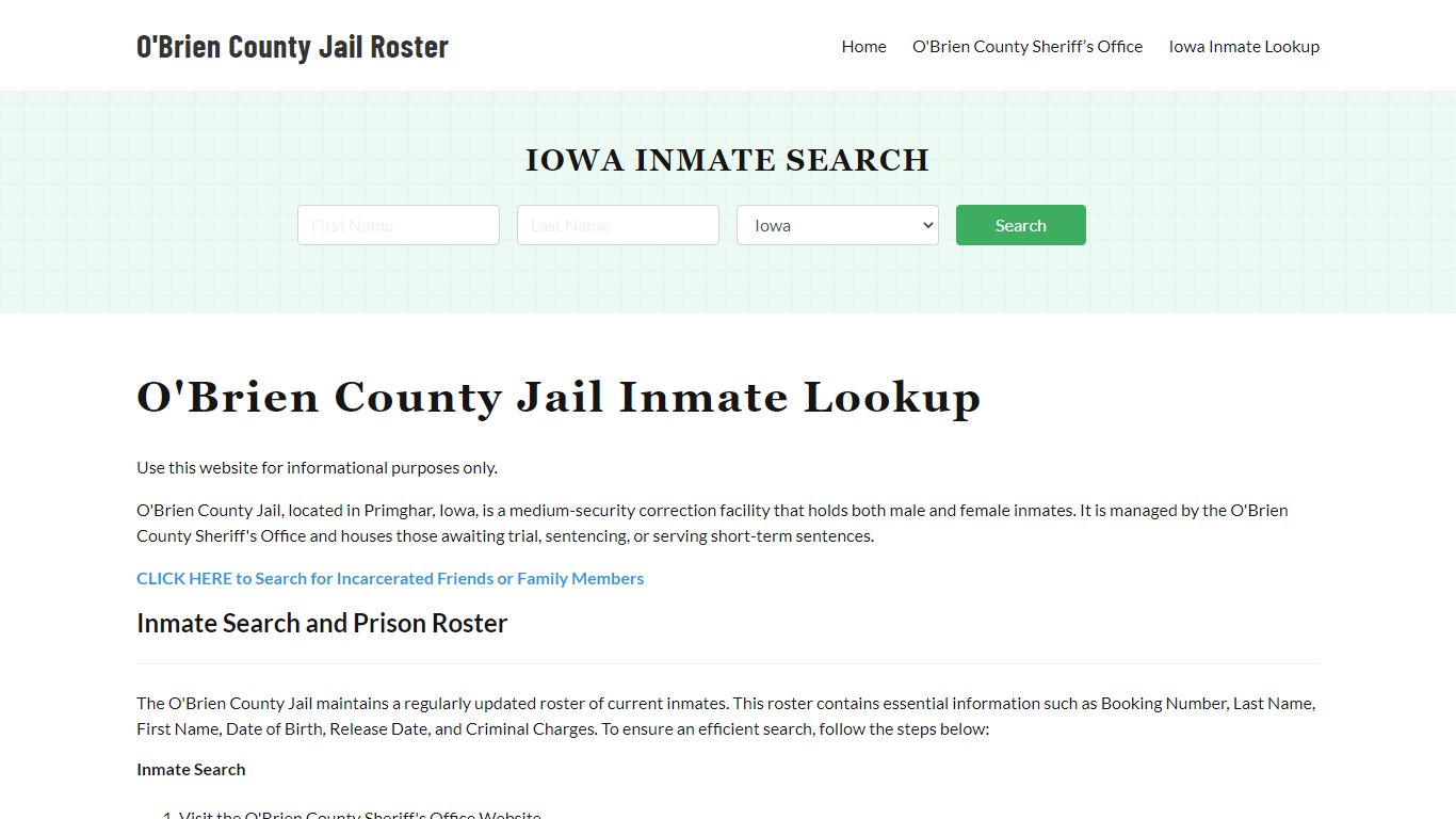 O'Brien County Jail Roster Lookup, IA, Inmate Search