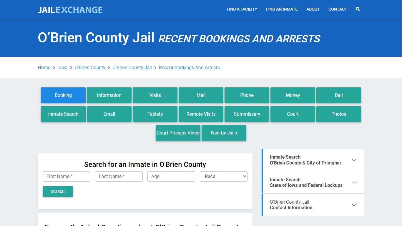 O’Brien County Jail Recent Bookings And Arrests - Jail Exchange